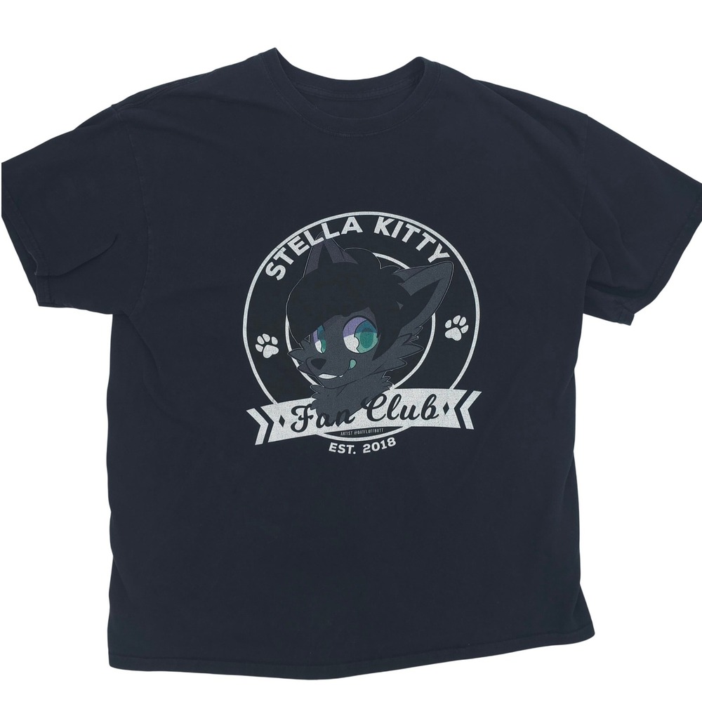 Stella Kitty Fan Club Graphic Tee Black Furry Fandom Shirt Size Small